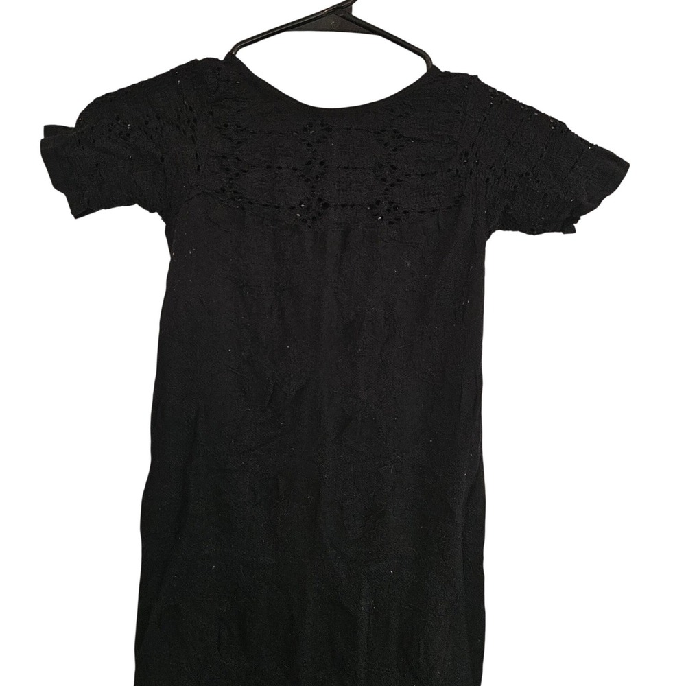 Black Crochet Lace Short Sleeve Midi Dress Casual Boho Sheer Knit